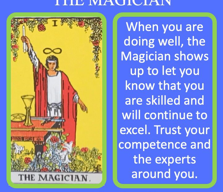 The 2nd RWS Major Arcana Tarot Card shows someone manipulating the 4 elemental tools.