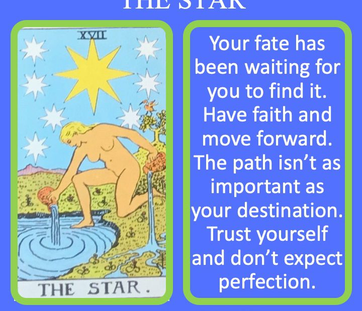 The 18th RWS Major Arcana Tarot Card offers a women with stars in the sky indicating the power of fate.