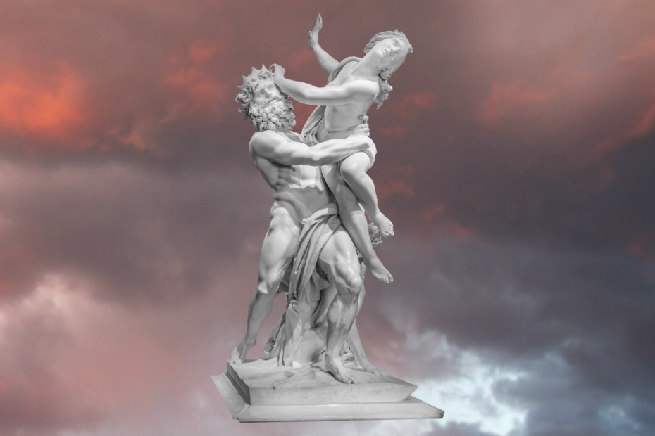 A statue of Hades seizing Persephone.