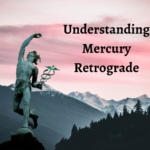 A statue of Mercury throwing something behind him.