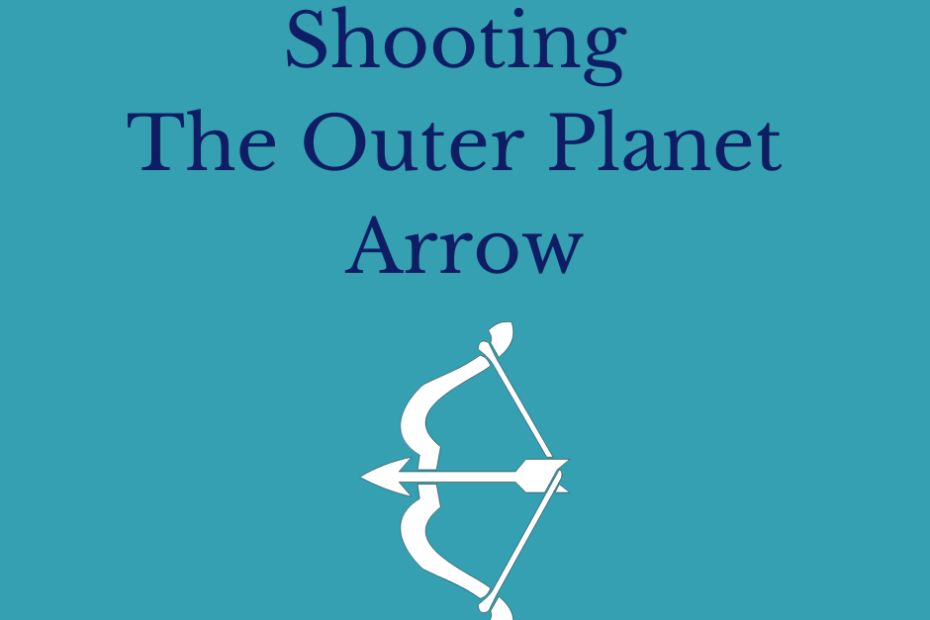 Image of an bow and arrow below the words Shooting the Outer Planet Arrow