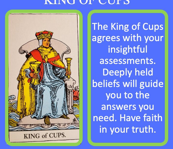 The RWS King of Cups holds a chalice and indicates emotional authority.