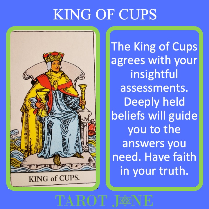 The RWS King of Cups holds a chalice and indicates emotional authority.