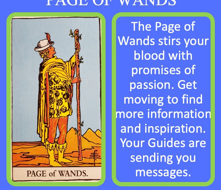 The RWS Court Card, the Page of Wands, shows a youth holding a living walking staff indicating the messages are on their way especially regarding passion projects.