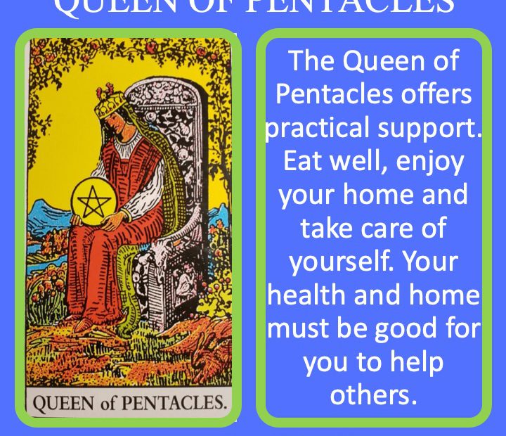 The RWS Minor Arcana Queen of Pentacles is a leader of earthy needs.